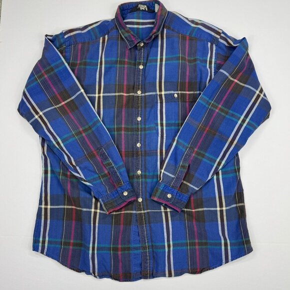 Woolrich Mens Blue Plaid Shirt Long Sleeve Button Up Chest 48" - Picture 6 of 9